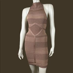 Arden B Copper Bodycon Halter Top Open Back Dress Size Medium